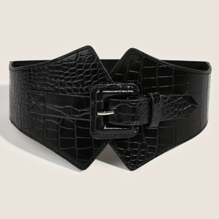 Square Pin Buckle Wide Belt - BLACK