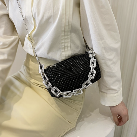 Stylish Rhinestone Décor Bag [Black]