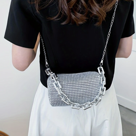 Stylish Rhinestone Décor Bag  SILVER
